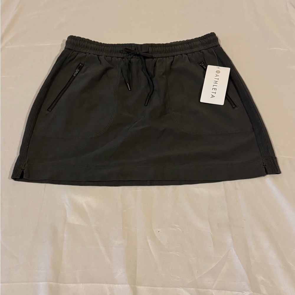 Athleta Farallon Skirt dark olive Size 10 NWT Organic Cotton UPF Pockets